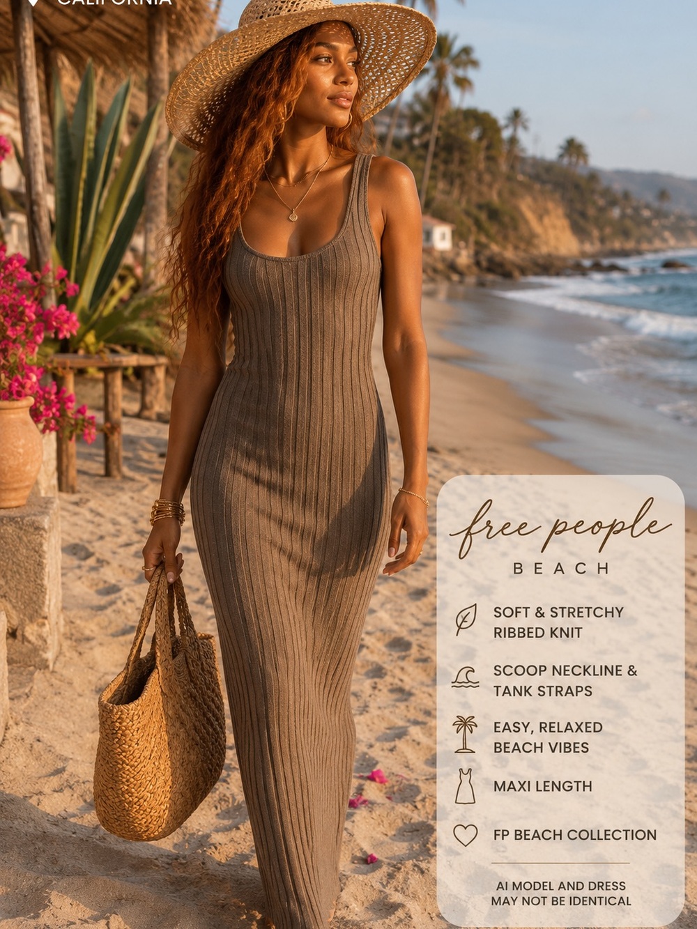 Free People Taupe Ribbed Knit Maxi Dress